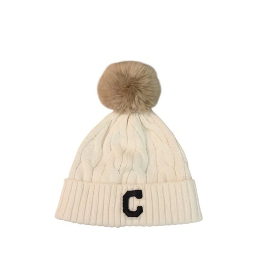 Mark & Graham Kids Monogram Letter Initial “C”‎ Alphabet Patch Pom Pom Beanie